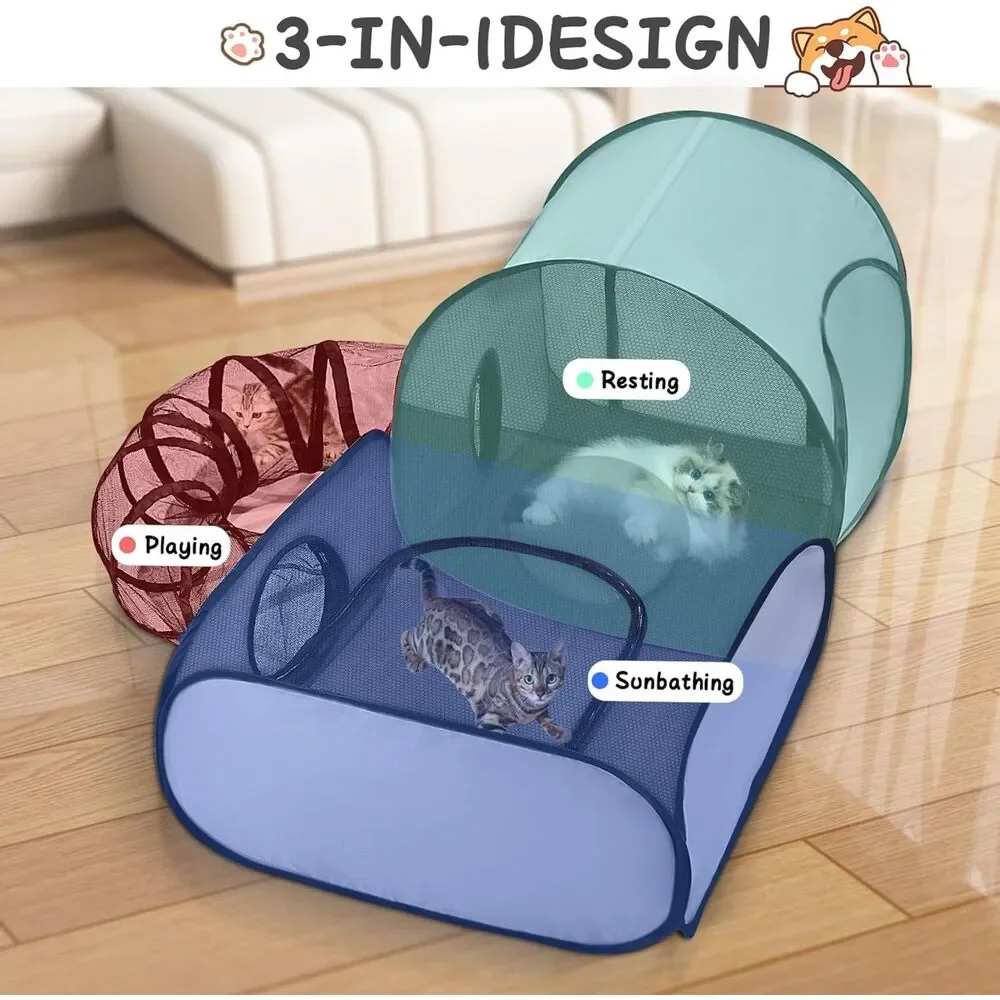 Tailtastic Pet Playpen with Surround Tunnel Outdoor Indoor Cat Enclosure Medium